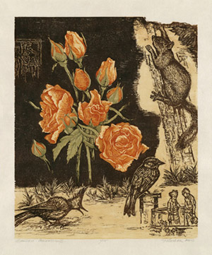 Garden Confessions, Woodcut, 2010,14 x 11.5 